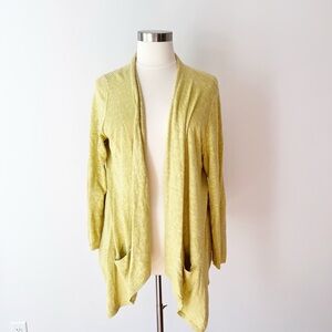 Eileen Fisher Linen Blend Chartreuse Open Front Cardigan, Waterfall Sweater Knit